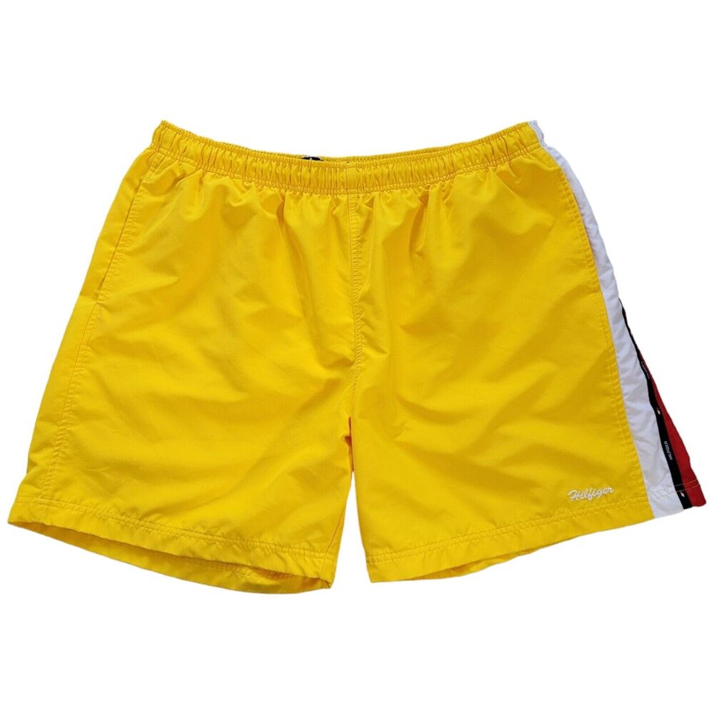 Vtg Tommy Hilfiger Trunks Swim Shorts XXL 2XL Yellow Mesh Lining Drawstring 2001
